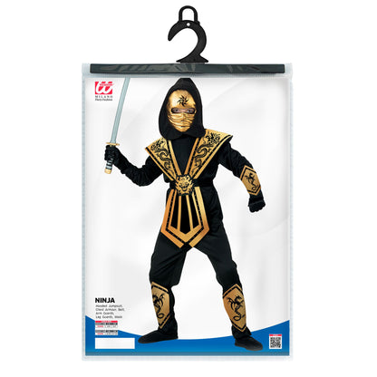 "GOLDENER KOMBAT NINJA" (Overall mit Kapuze, Brustrüstung, Gürtel, Arm- und Beinschnüre, Maske)
