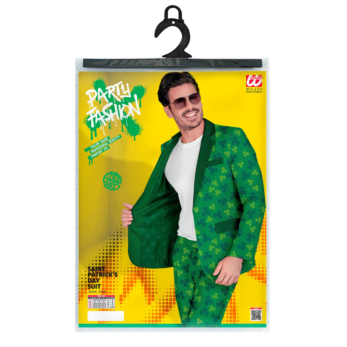 Widmann St. Patrick's Day Anzug für Herren mit grünem Jackett und Hose – Verpackung
