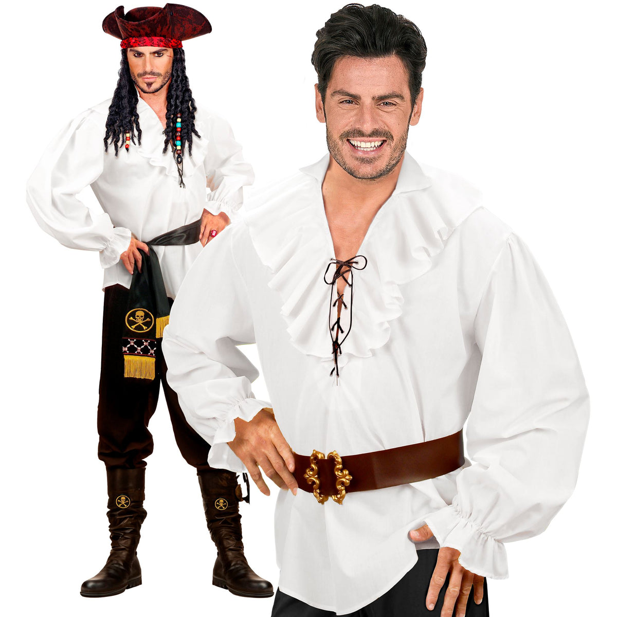 Widmann Kostümhemd Weisses Renaissance-Hemd im Piratenstil für Fasnacht und Mottopartys