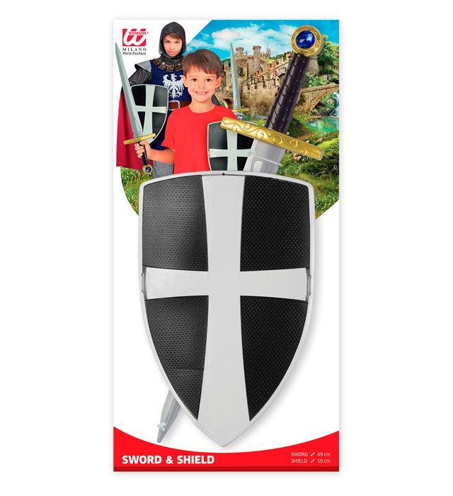 "SCHILD UND SCHWERT SCHWARZER KREUZRITTER" Schwert 49 cm, Schild 19 cm