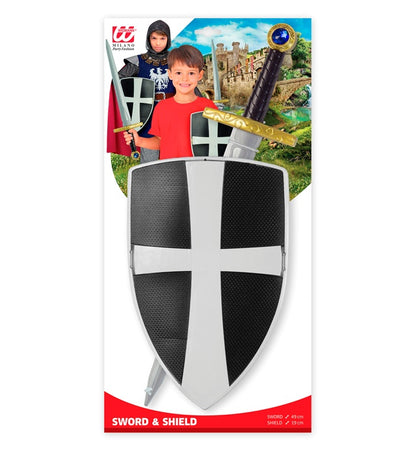 "SCHILD UND SCHWERT SCHWARZER KREUZRITTER" Schwert 49 cm, Schild 19 cm