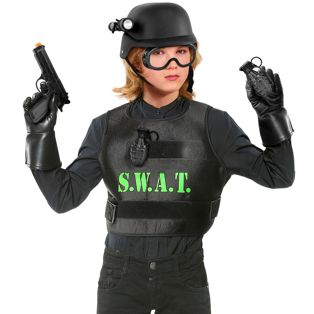 "SET S.W.A.T." (Helm mit taktischer Brille und Taschenlampe, Pistole, 2 Handbomben)