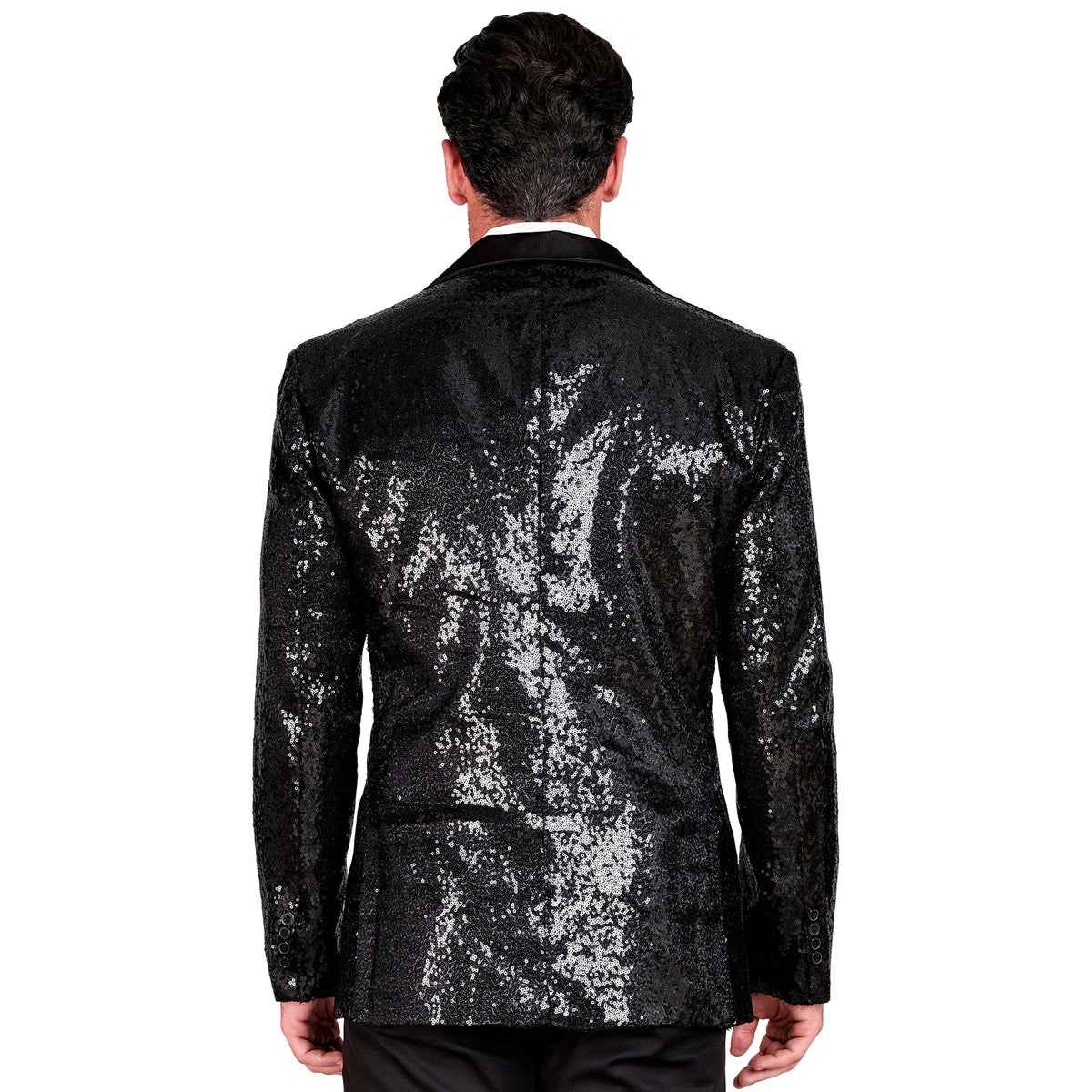 "PARTY FASHION JACKETT" (Pailletten Jackett mit Satinkragen und -taschen schwarz)