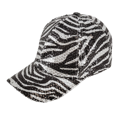 "PAILLETTEN BASECAP IN ZEBRAMUSTER"