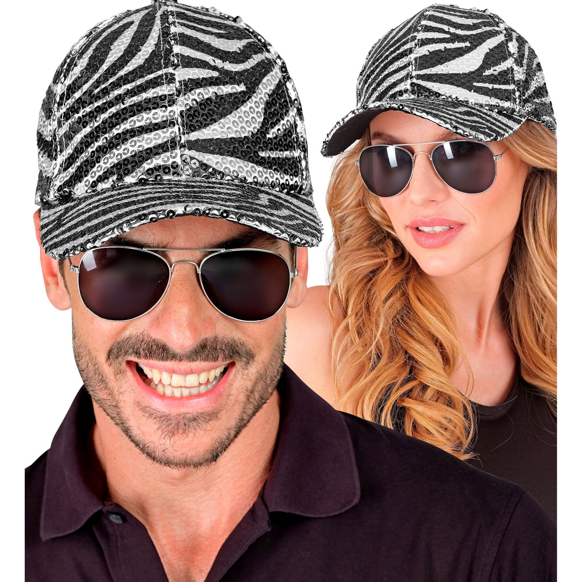 "PAILLETTEN BASECAP IN ZEBRAMUSTER"