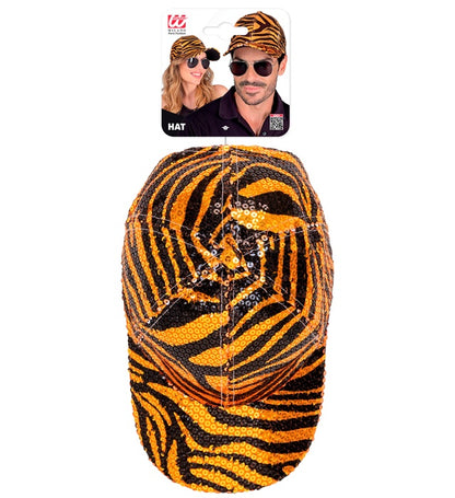 "PAILLETTEN BASECAP IN TIGERMUSTER"