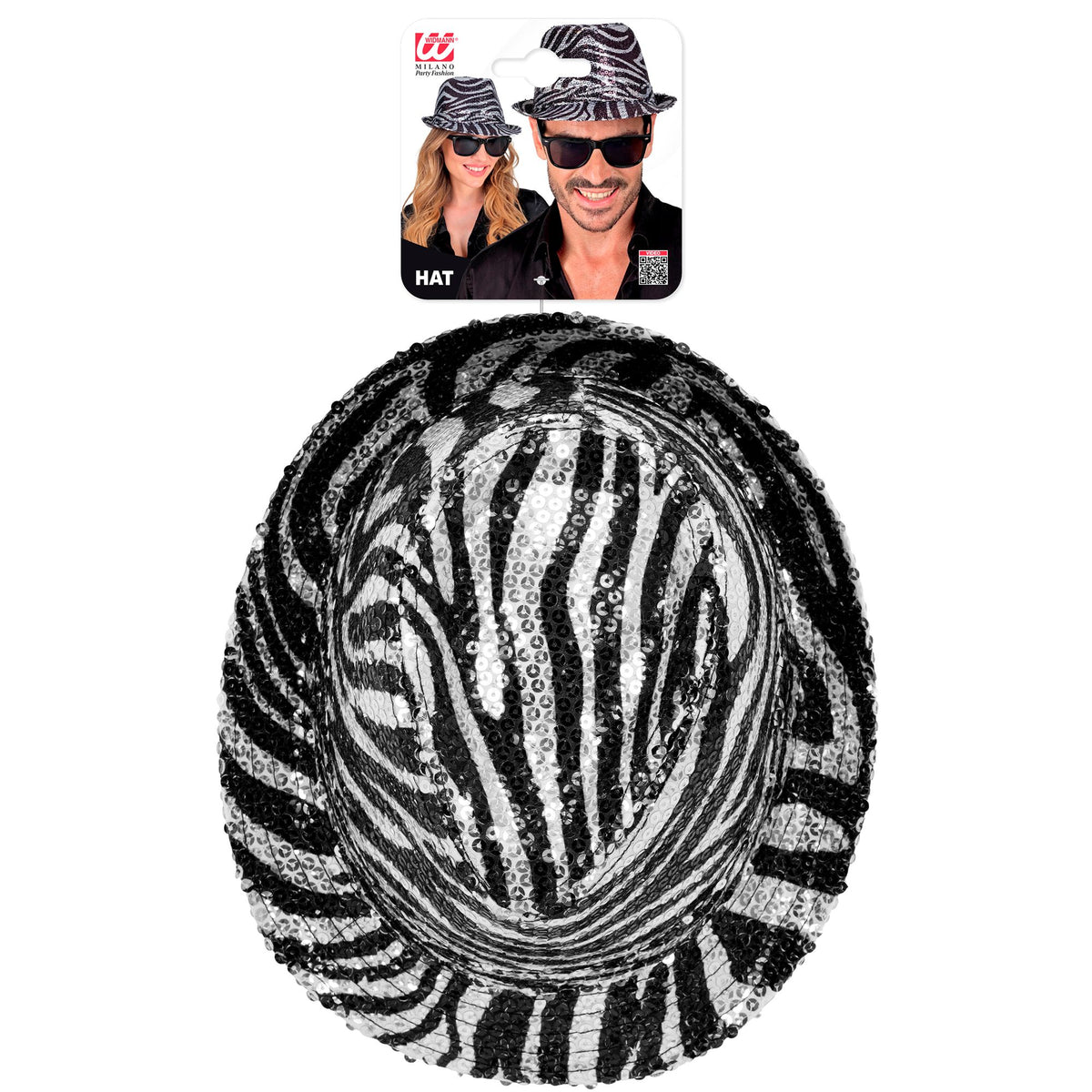 "PAILLETTEN FEDORA IN ZEBRAMUSTER"