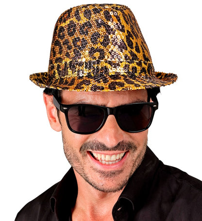"PAILLETTEN FEDORA IN LEOPARDENMUSTER"