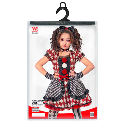 "HARLEKIN PUPPE" (Kleid, Haarreif mit Schleife, Halsband, Handschuhe)