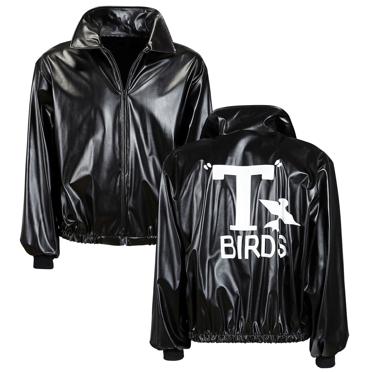 Schwarze Greaser-Jacke im T-Birds-Stil aus Kunstleder-Optik von Widmann – Rückansicht