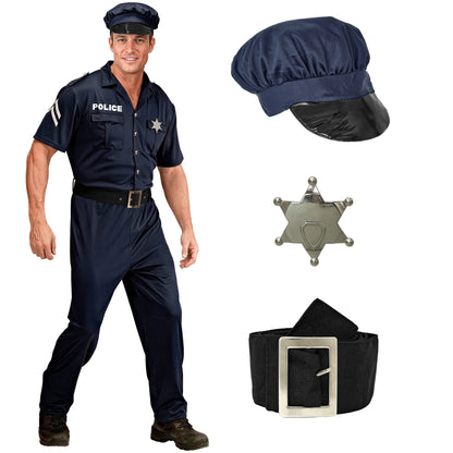 "POLIZIST" (Kostüm, Gürtel, Mütze)