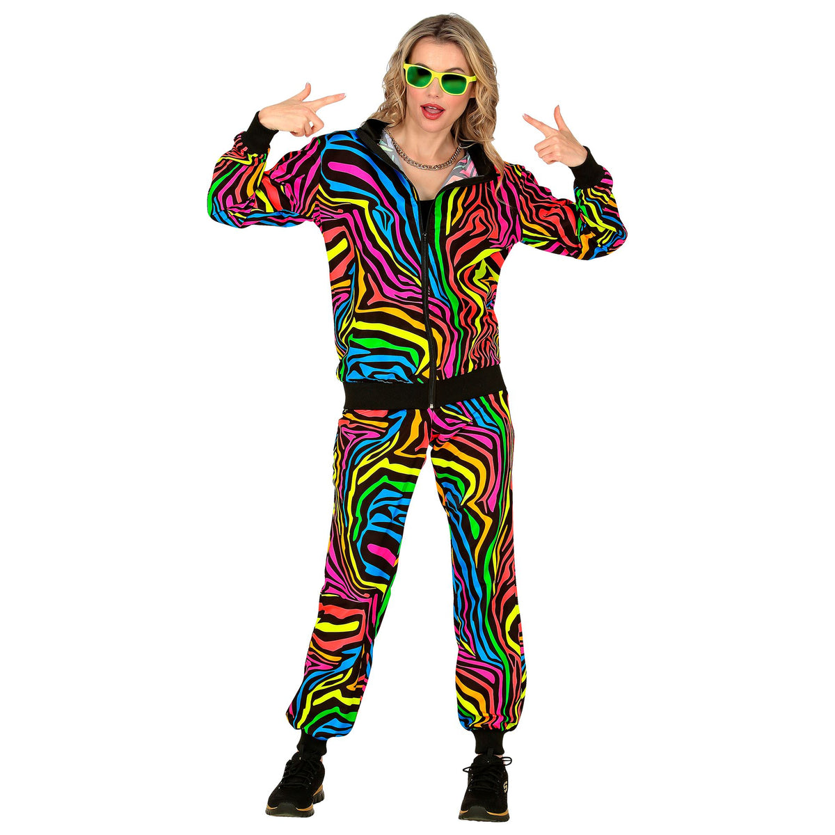 "NEON REGENBOGEN PARTY FASHION TRAININGSANZUG MIT TIERMUSTER" (Oberteil, Hose)