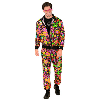 "NEON PEACE & LOVE HIPPIE PARTY FASHION TRAININGSANZUG" (Oberteil, Hose)