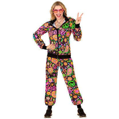 "NEON PEACE & LOVE HIPPIE PARTY FASHION TRAININGSANZUG" (Oberteil, Hose)