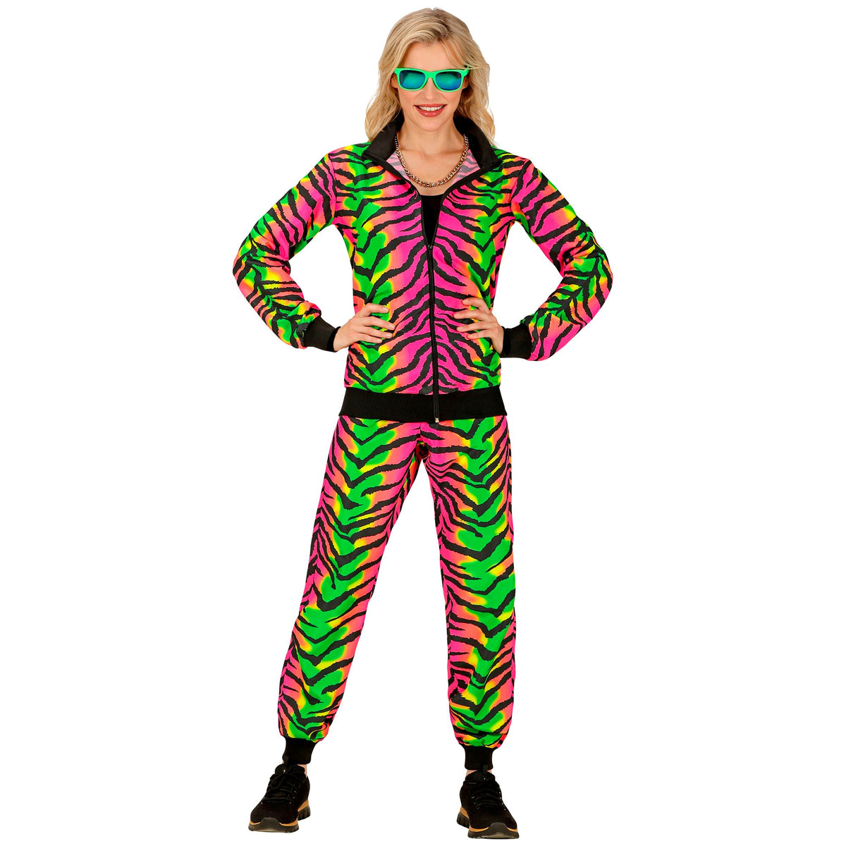 "NEON RAVE PARTY FASHION TRAININGSANZUG MIT TIERMUSTER" (Oberteil, Hose)