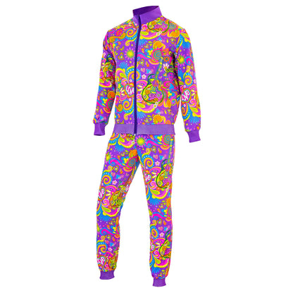 "NEON FLOWER POWER HIPPIE PARTY FASHION TRAININGSANZUG" (Oberteil, Hose)