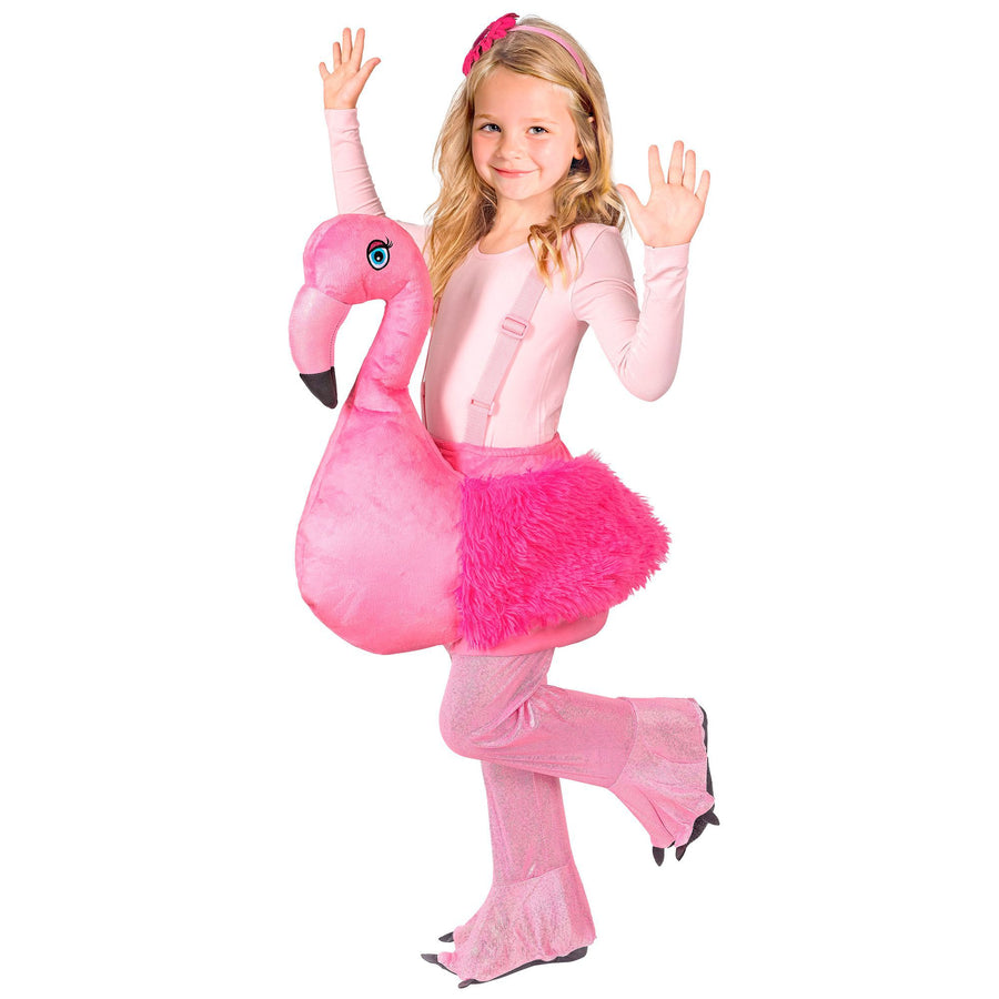 Widmann Flamingo Huckepack-Kostüm für Kinder mit verstellbaren Gurten und Kopfschmuck – Detailansicht