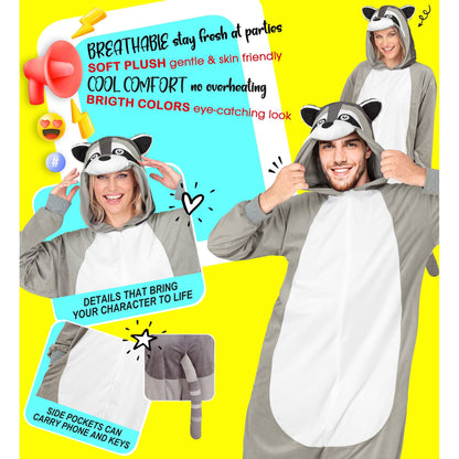 "WASCHBÄR ONESIE PLÜSCHKOSTÜM" (Overall mit Kapuze)
