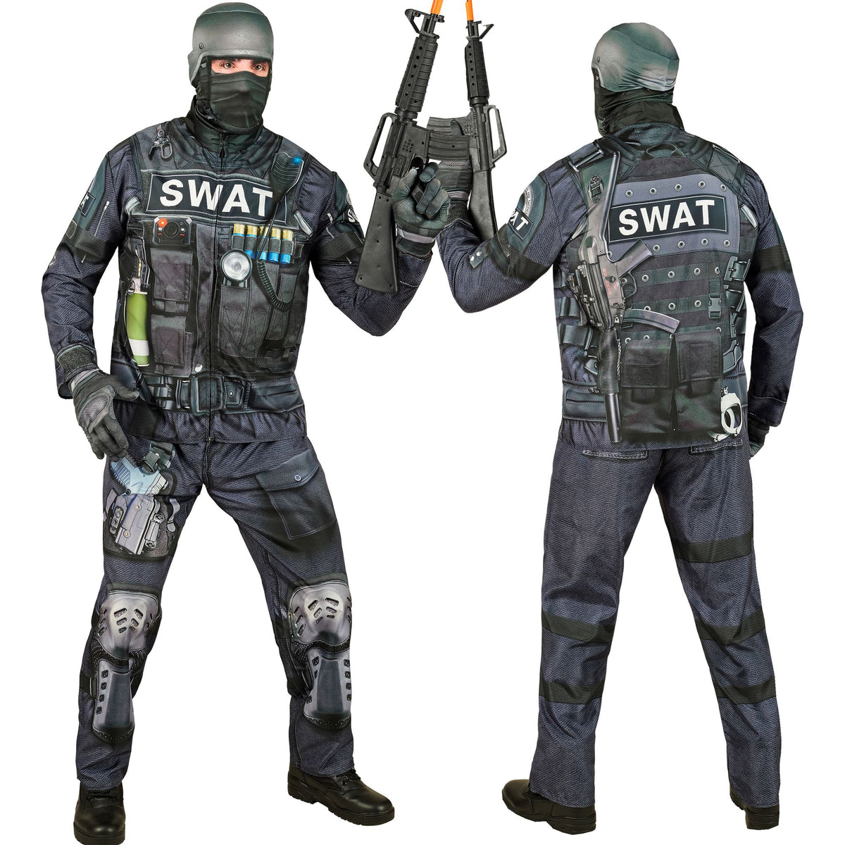 Widmann S.W.A.T. Kostüm für Erwachsene in Blau mit Oberteil, Hose, Handschuhen und Maske – Detailansicht