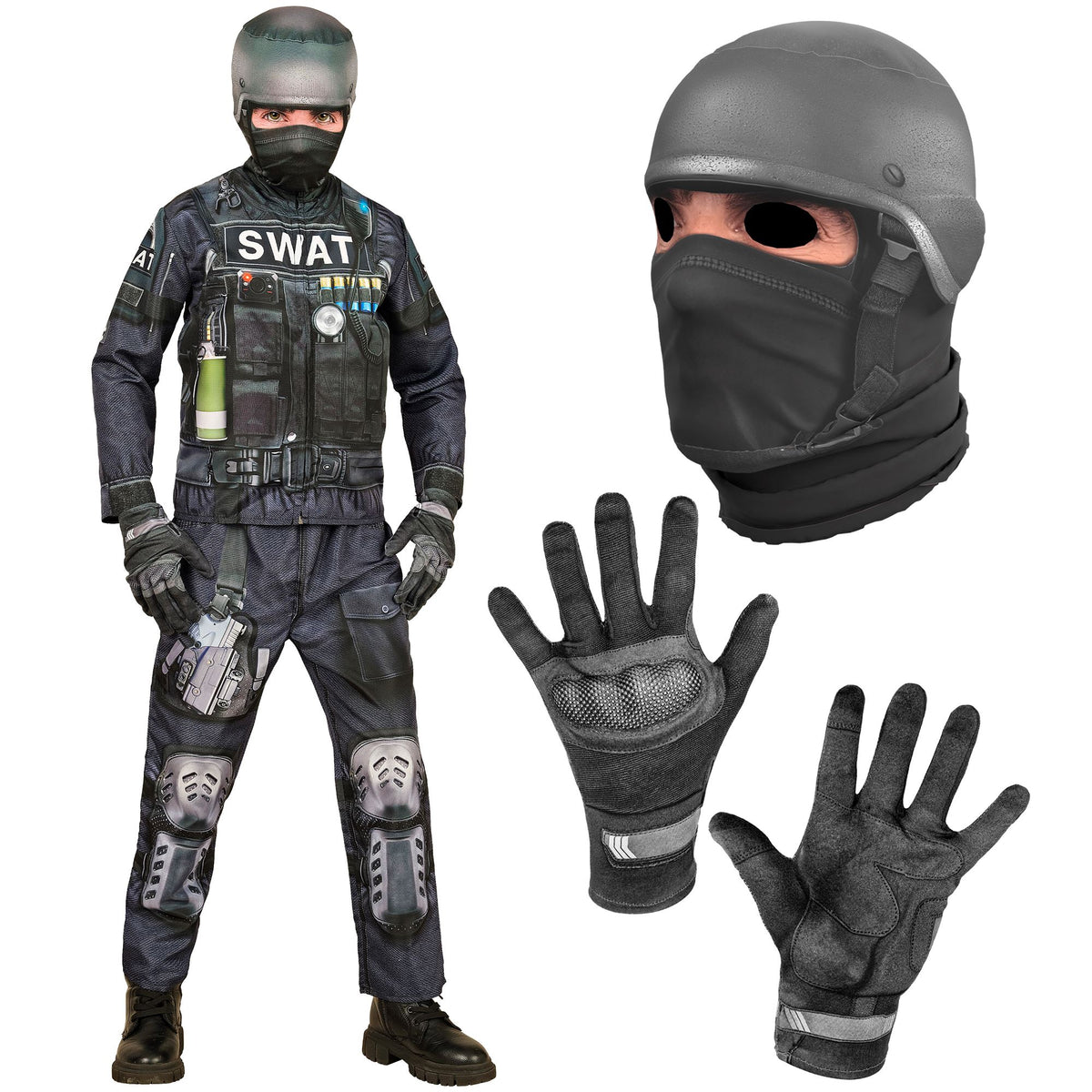 Widmann SWAT-Kostüm für Kinder mit Oberteil Hose Handschuhen und Maske – Rückansicht