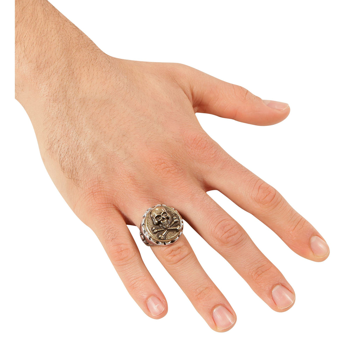 "RING MIT TOTENKOPF UND GEKREUZTENKNOCHEN"