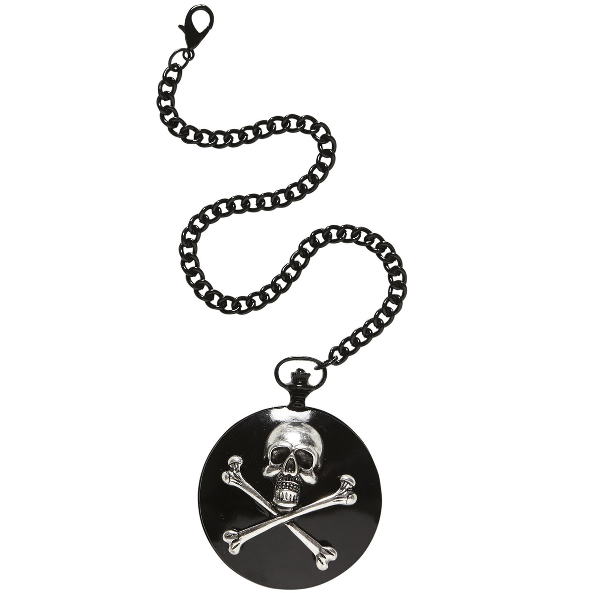 "TASCHENUHR MIT TOTENKOPF UND GEKREUZTEN KNOCHEN AN KETTE"