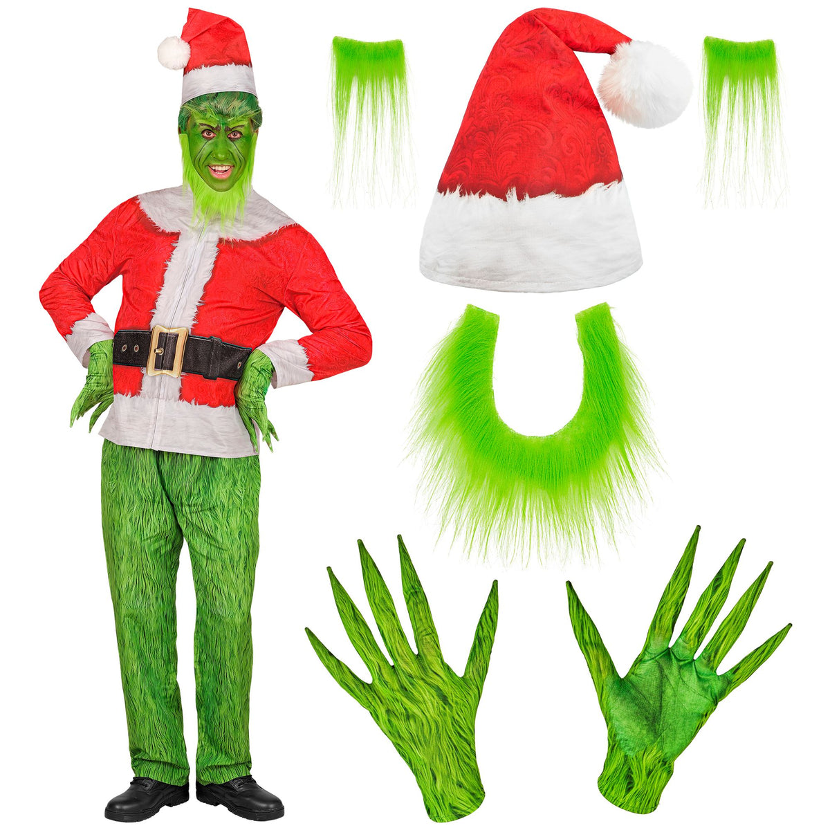 Widmann Weihnachtsmonster Kostüm mit Oberteil Hose Mütze Handschuhen Bart und Augenbrauen – Rückansicht