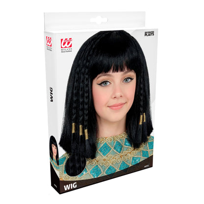 Cleopatra Perücke mit geflochtenem, verziertem Haar in Schwarz von Widmann – Detailansicht