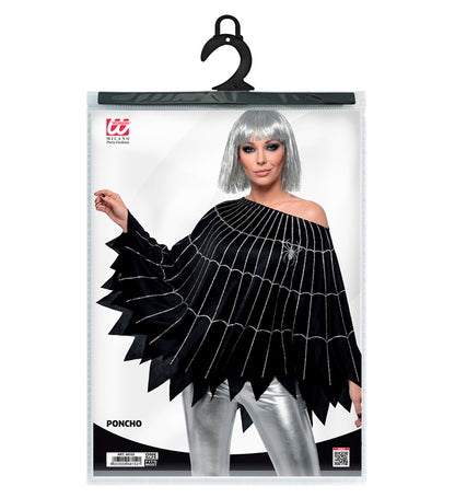 Widmann schwarzer Spinne und Spinnennetz Poncho für Erwachsene – Seitenansicht