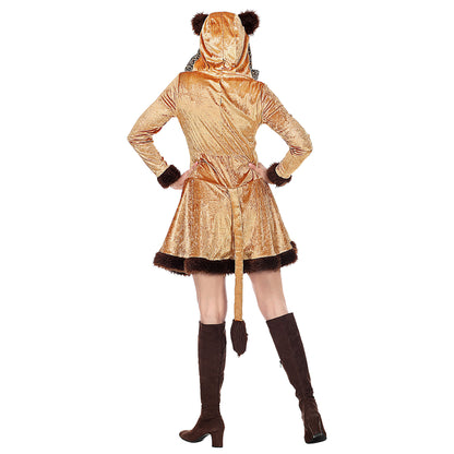 Widmann Damenkostüm – Tierkostüm Leopardin Kostümkleid mit Kapuze für Damen –