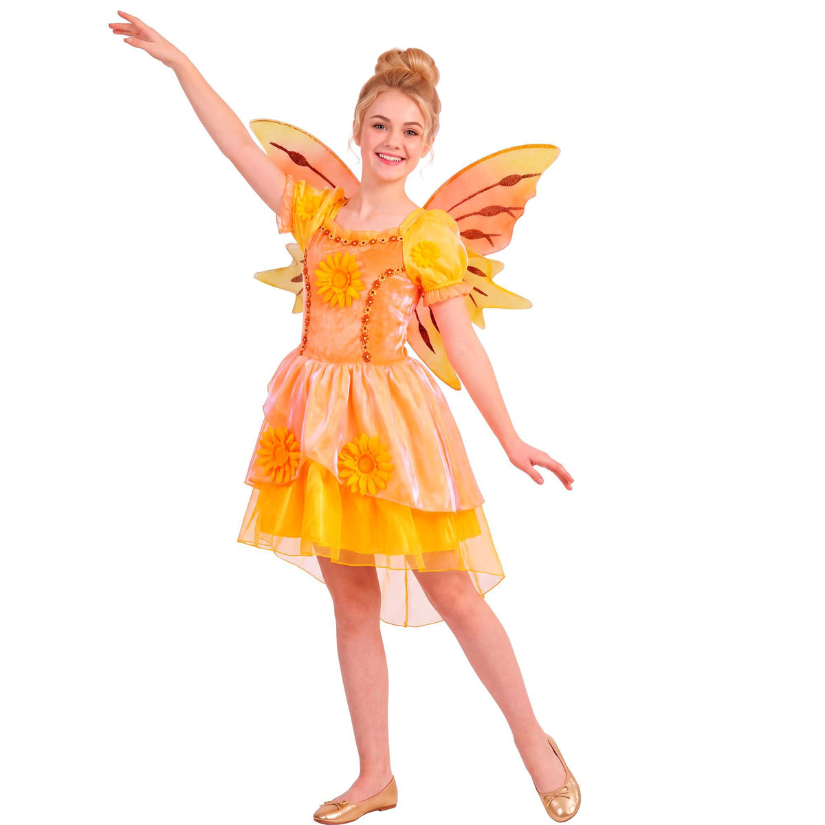 Summer Fairy Kinderkostüm von Widmann mit gelbem Kleid und Flügeln – Detailansicht