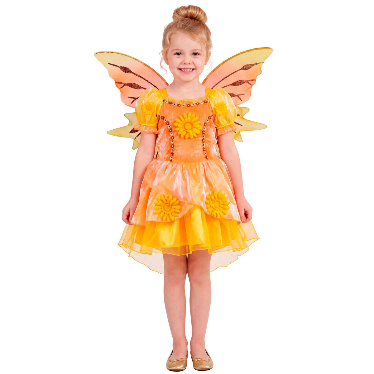 Summer Fairy Kinderkostüm von Widmann mit gelbem Kleid und Flügeln – Seitenansicht