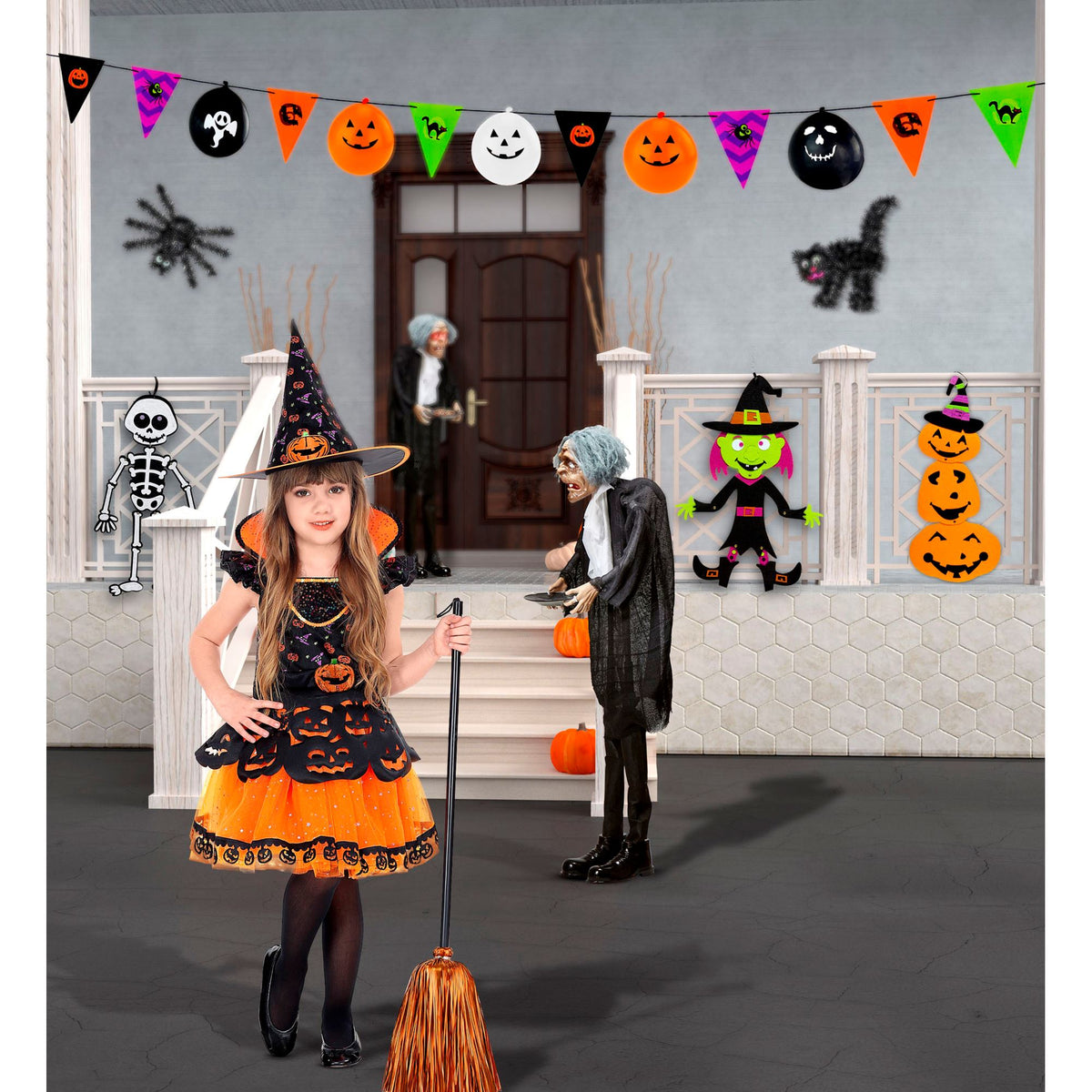"HALLOWEEN GIRLANDE" (8 Flaggen 18x26 cm + 5 Ballons) - 3,6 m