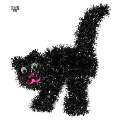 "SCHWARZE KATZE AUS LAMETTA" 30 x 36 cm