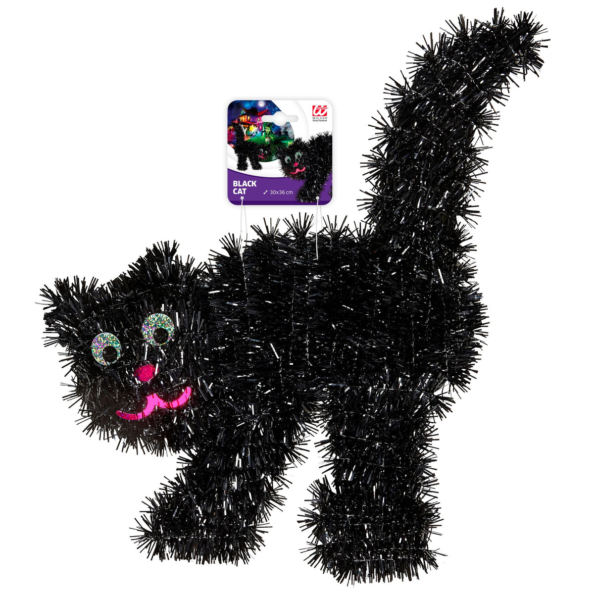 "SCHWARZE KATZE AUS LAMETTA" 30 x 36 cm