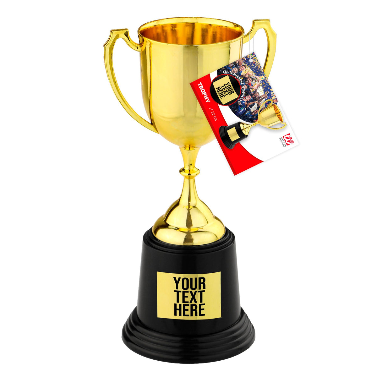 "POKAL MIT SELBSTKLEBENDEM BESCHRIFTBAREM ETIKETT" 22 cm