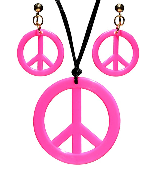 "NEON PINKES HIPPIE SET PEACE KETTE & OHRRINGE"