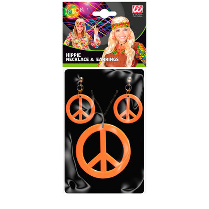 "NEON ORANGES HIPPIE SET PEACE KETTE & OHRRINGE"