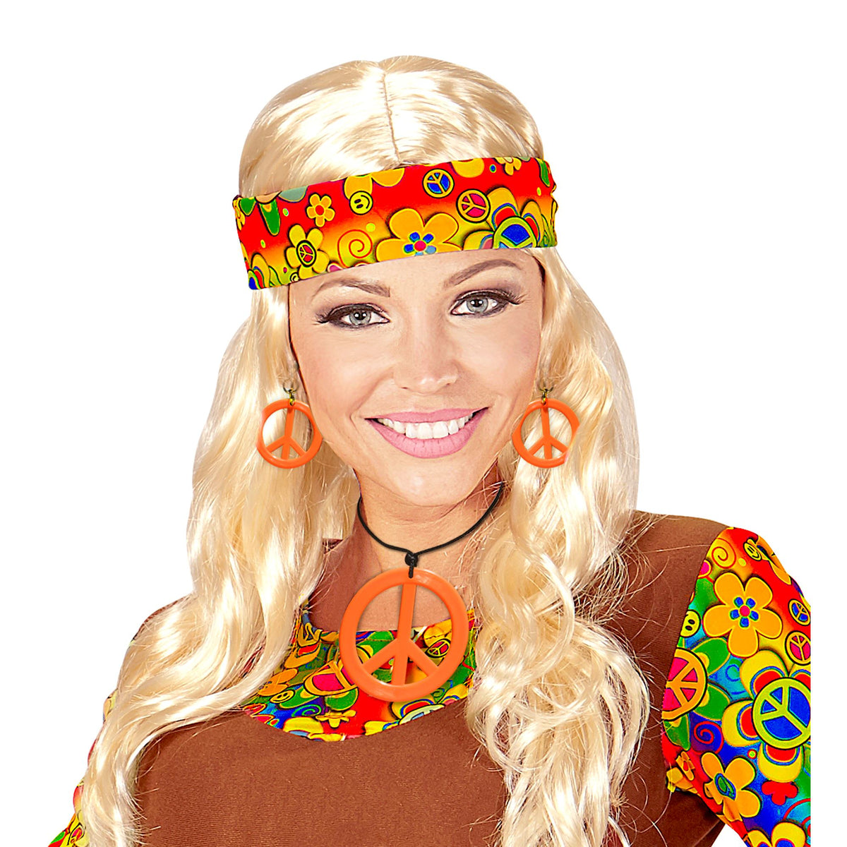 "NEON ORANGES HIPPIE SET PEACE KETTE & OHRRINGE"
