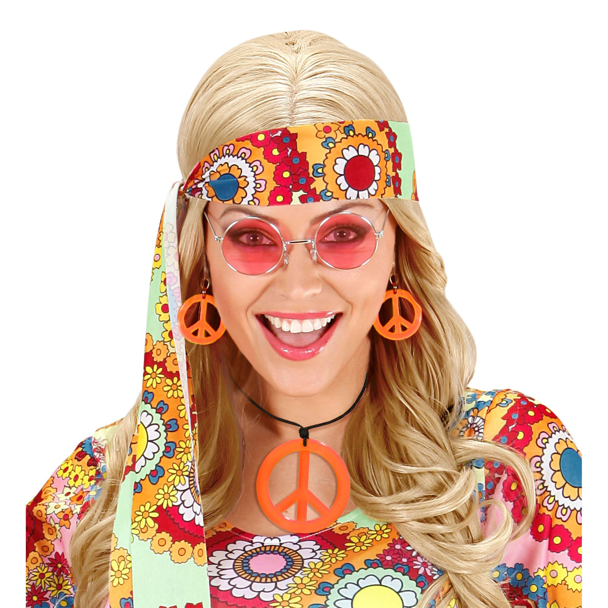 "NEON ORANGES HIPPIE SET PEACE KETTE & OHRRINGE"