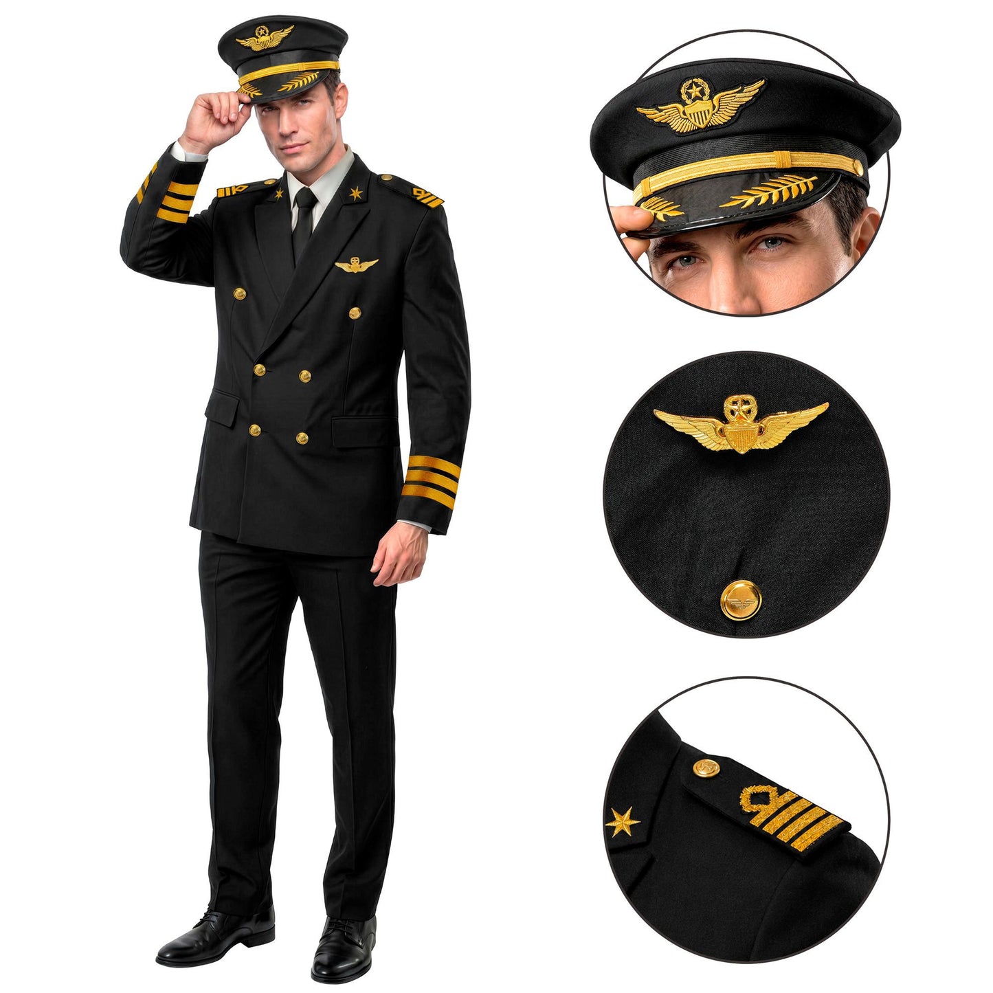 Pilot Kostüm mit Jackett, Hose und Mütze – Perfekt für Fasnacht & Mottoparty
