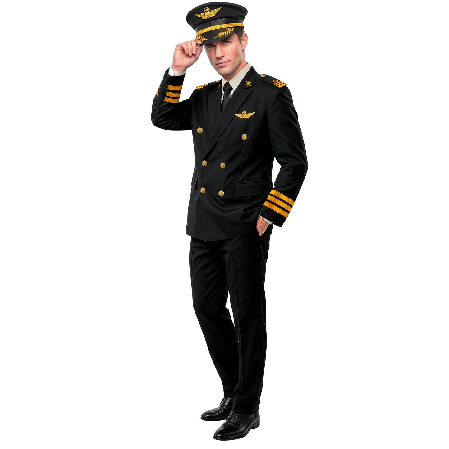 Pilot Kostüm mit Jackett, Hose und Mütze – Perfekt für Fasnacht & Mottoparty