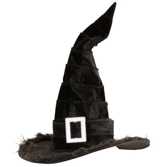 Samthexenhut mit Plüschbesatz und dekorativer Schnalle für Halloween & Fasnacht