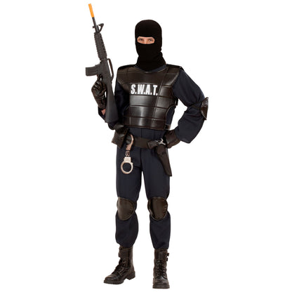 "S.W.A.T. OFFICER" (Overall, Schusssichere Weste, Gürtel mit Halfter und Tasche, Knieschützer, Ellenbogenschützer, Maske)
