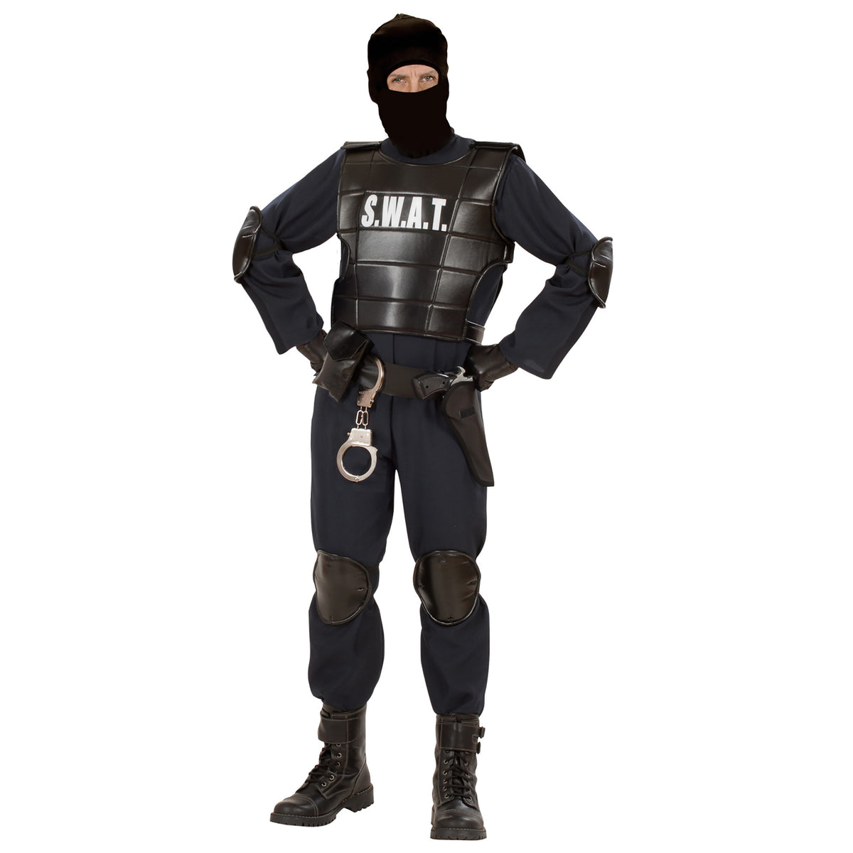 "S.W.A.T. OFFICER" (Overall, Schusssichere Weste, Gürtel mit Halfter und Tasche, Knieschützer, Ellenbogenschützer, Maske)