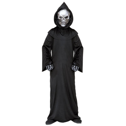 "SENSEMANN" (Robe, holografische Totenkopfmaske mit Kapuze. Knochenhandschuhe)