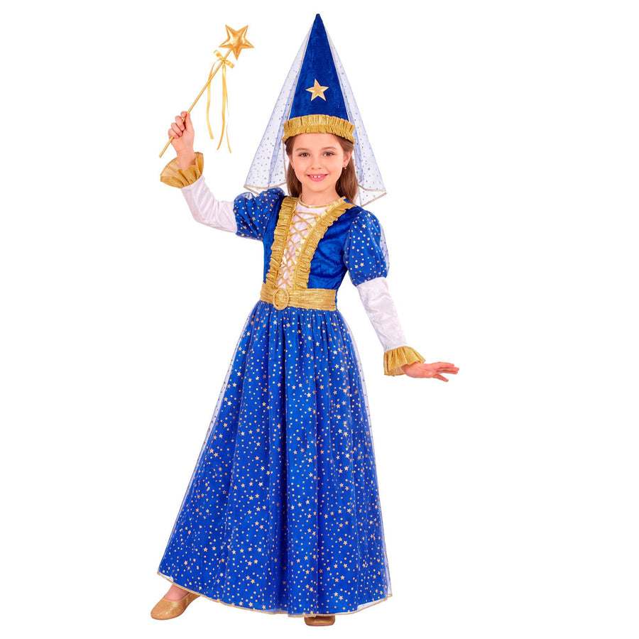 Widmann Kinderkostüm Sternenfee in Blau mit Kleid, Gürtel und Hut mit Schleier – Produktansicht