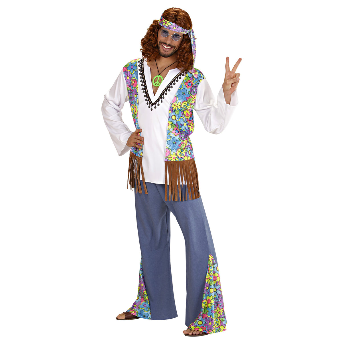 "WOODSTOCK HIPPIEMANN" (Hemd mit Weste, Hose, Stirnband)