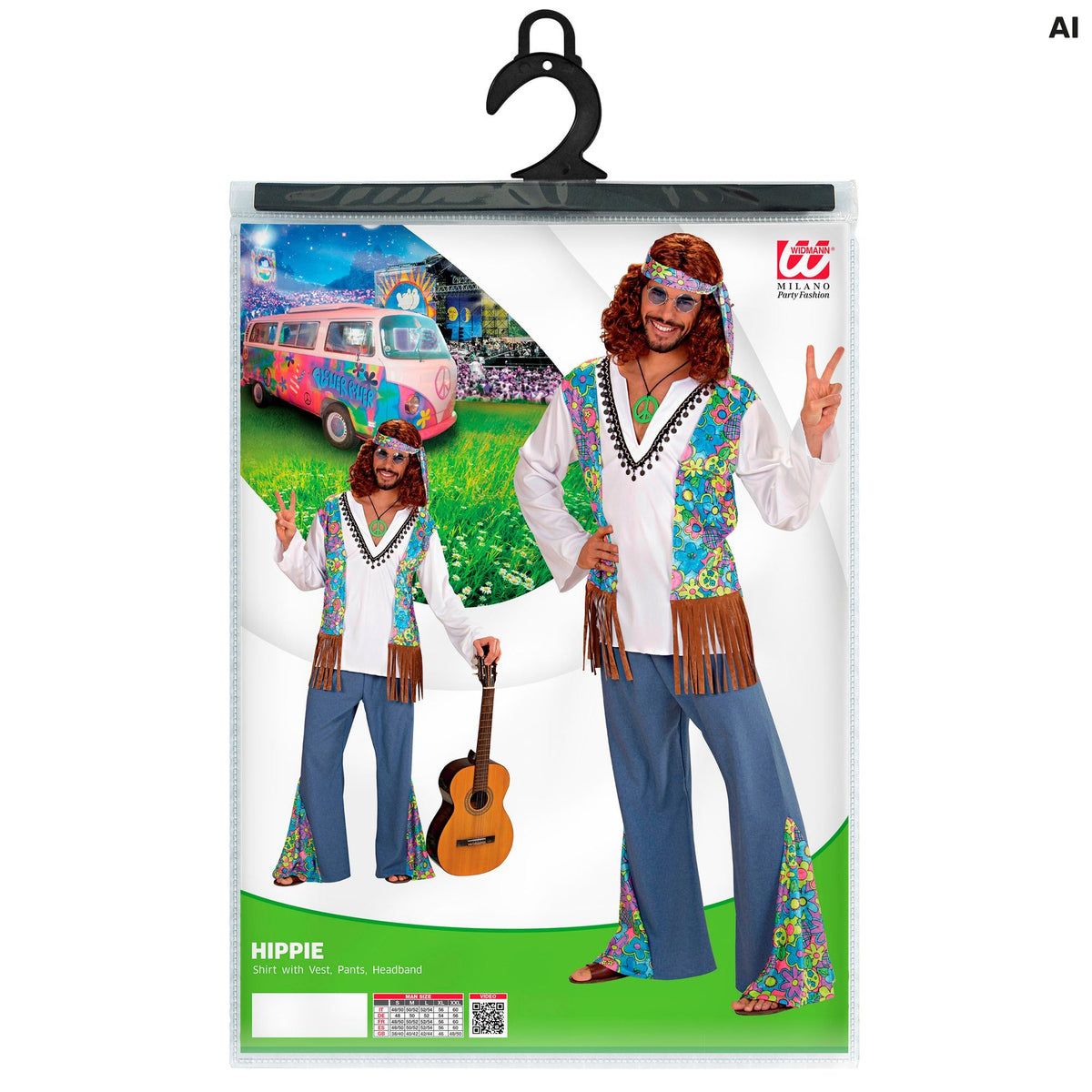 "WOODSTOCK HIPPIEMANN" (Hemd mit Weste, Hose, Stirnband)