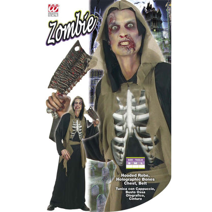 "ZOMBIE" (Tunika mit Kapuze, holografische Brust mit Knochen, Gürtel)